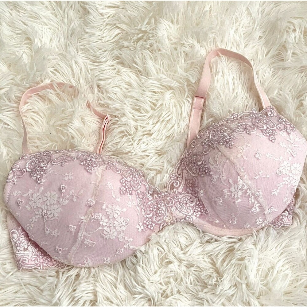 Wonder Blush Pink Embroidery Lace Push Up Bra Size 36C Padded Underwired